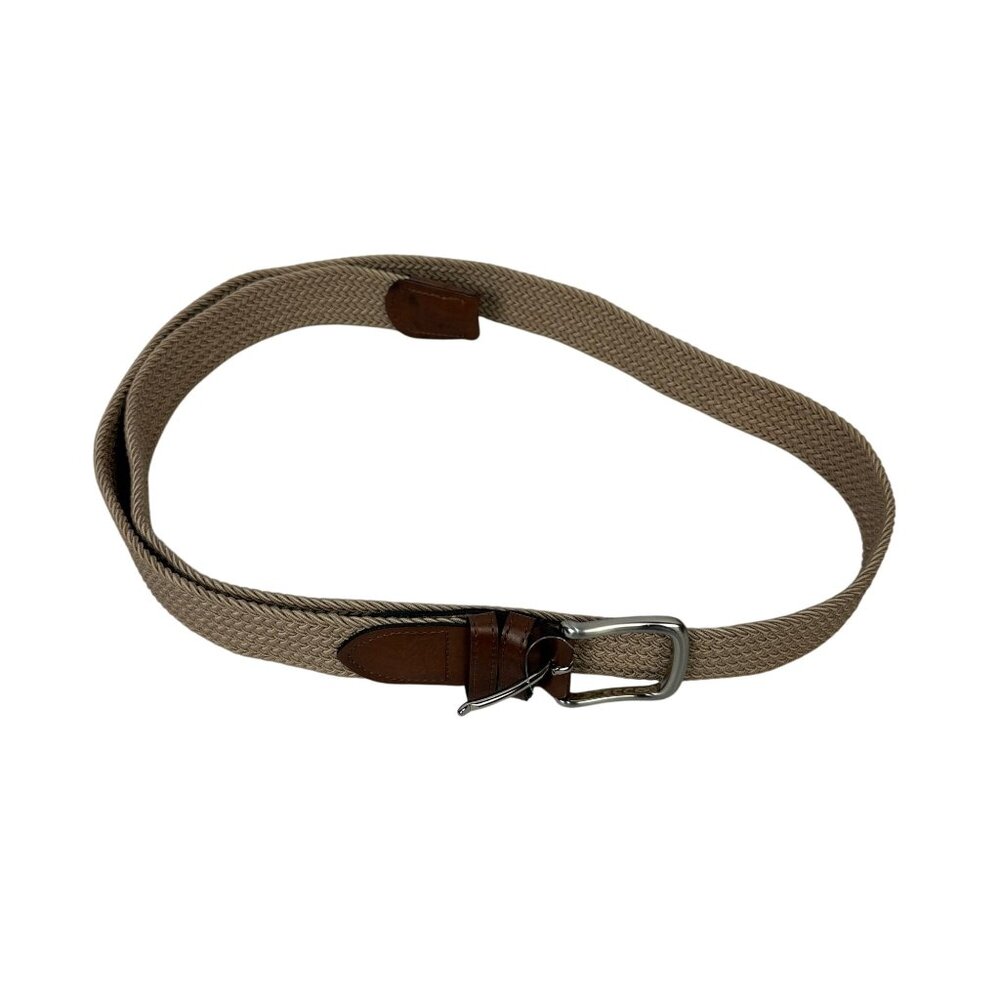 Braided Elastic Belt With Leather Accents & Silver Buckle